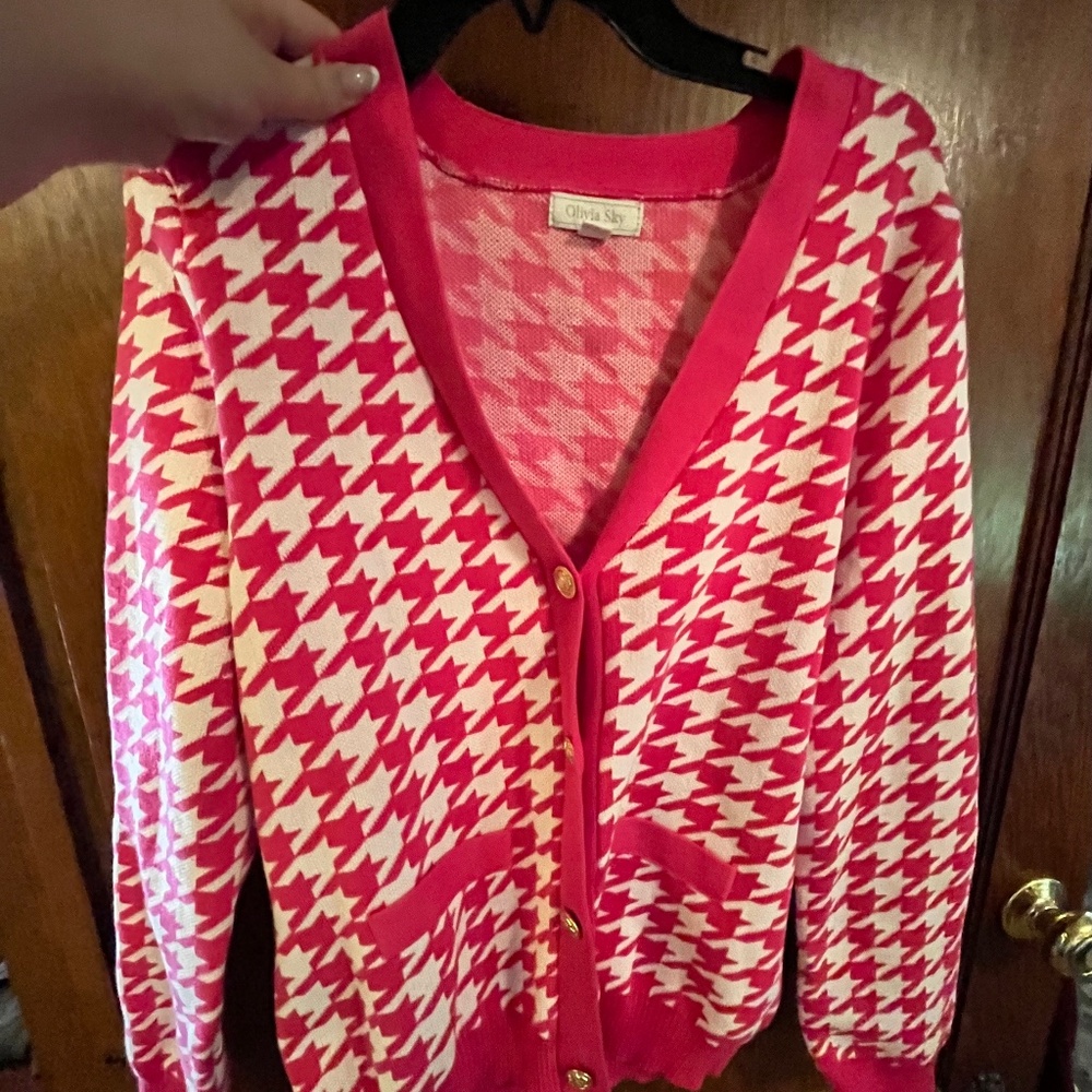 NWT Olivia Sky pink houndstooth XL cardigan